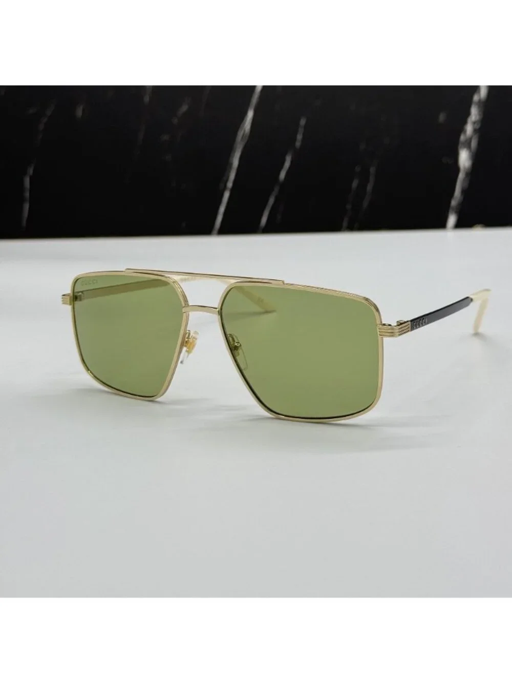 New Gucci GG0941S 002 Gold Green Pilot Frame Unisex Sunglasses